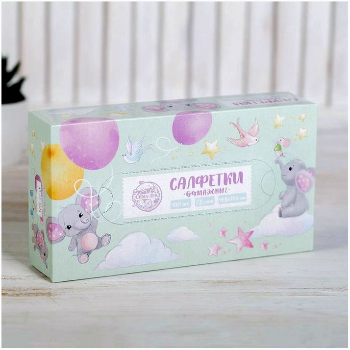 Салфетки бумажные в коробке «Детские», 100 шт. артикул анонс 4764838