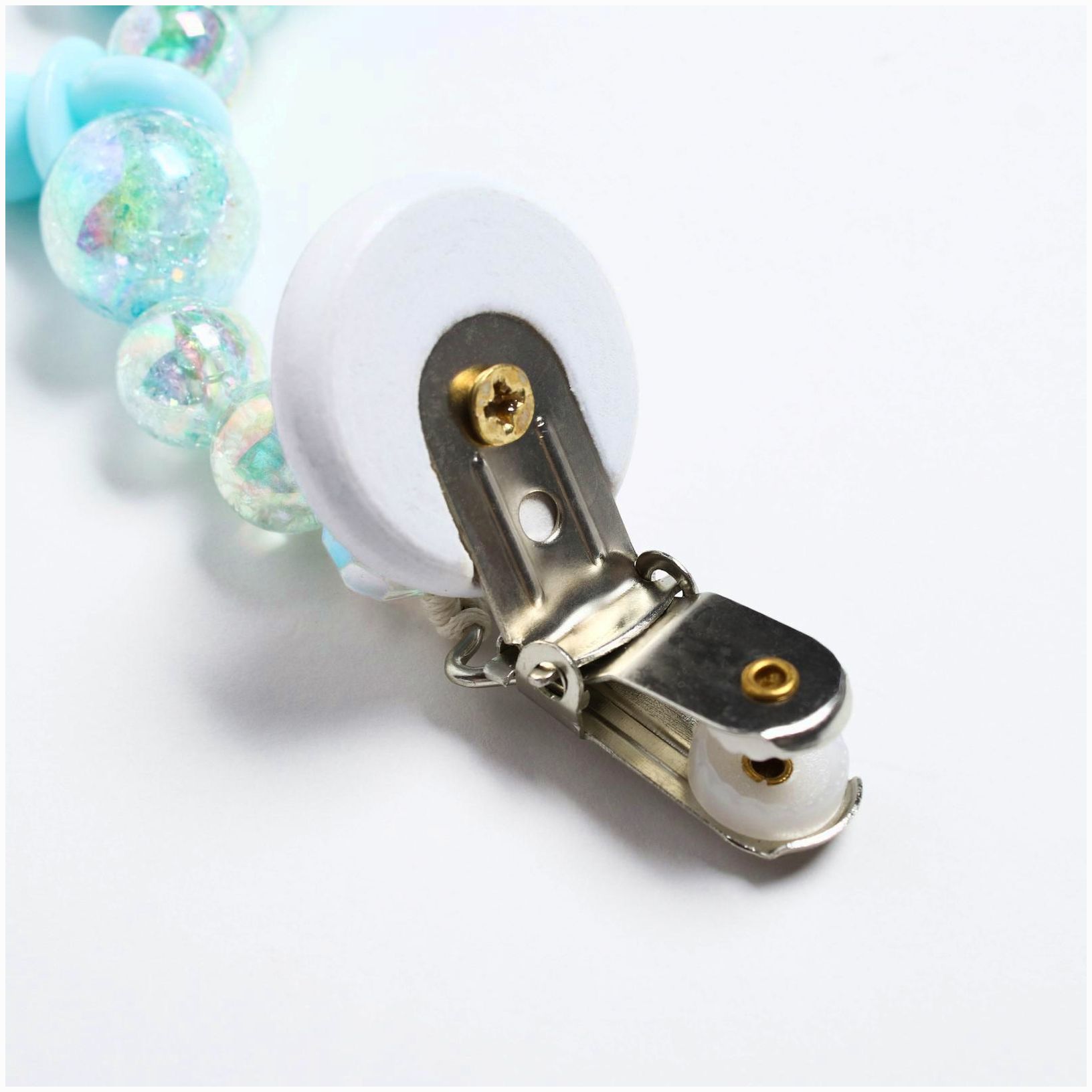 № 4155510 Держатель для соски - пустышки «Бусинки», дерев., цвет бирюзовый