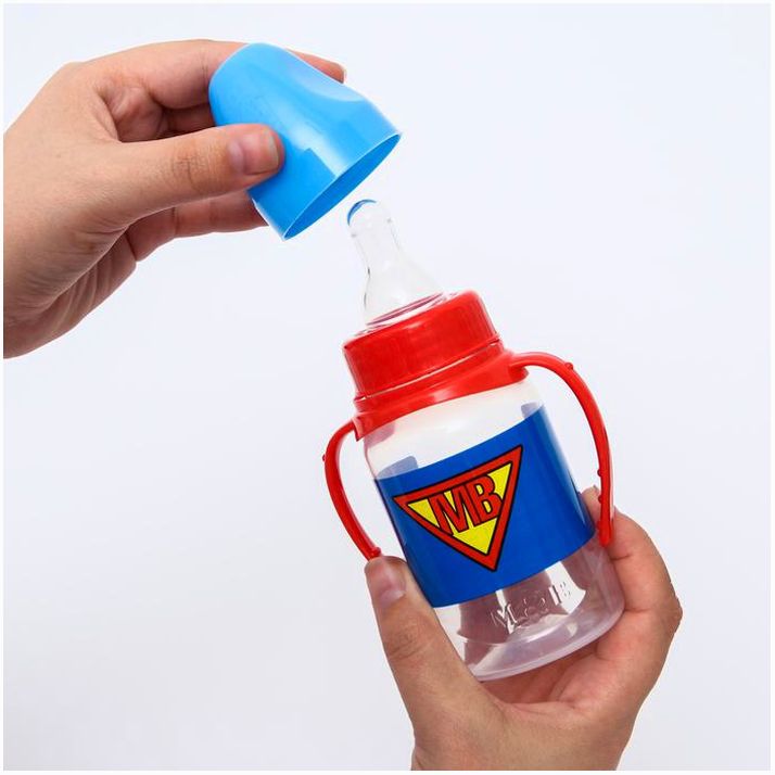 Картинка Бутылочка для кормления Super baby, классическое горло, от 0 мес, 150 мл., цилиндр, с ручками (№5399860) от магазина Мир детей Товары для Новорожденных