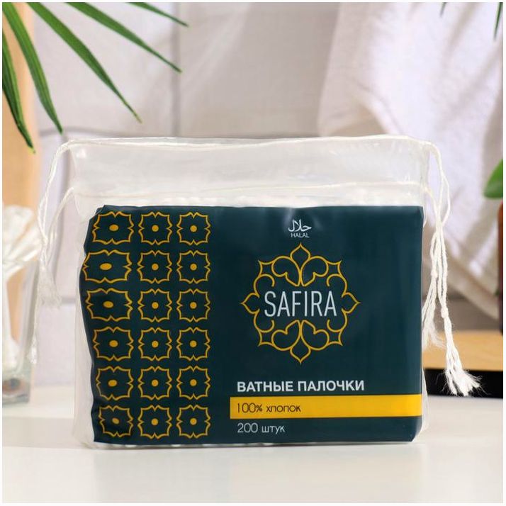 Ватные палочки SAFIRA Halal, в пакете, 200 шт артикул анонс 9571491