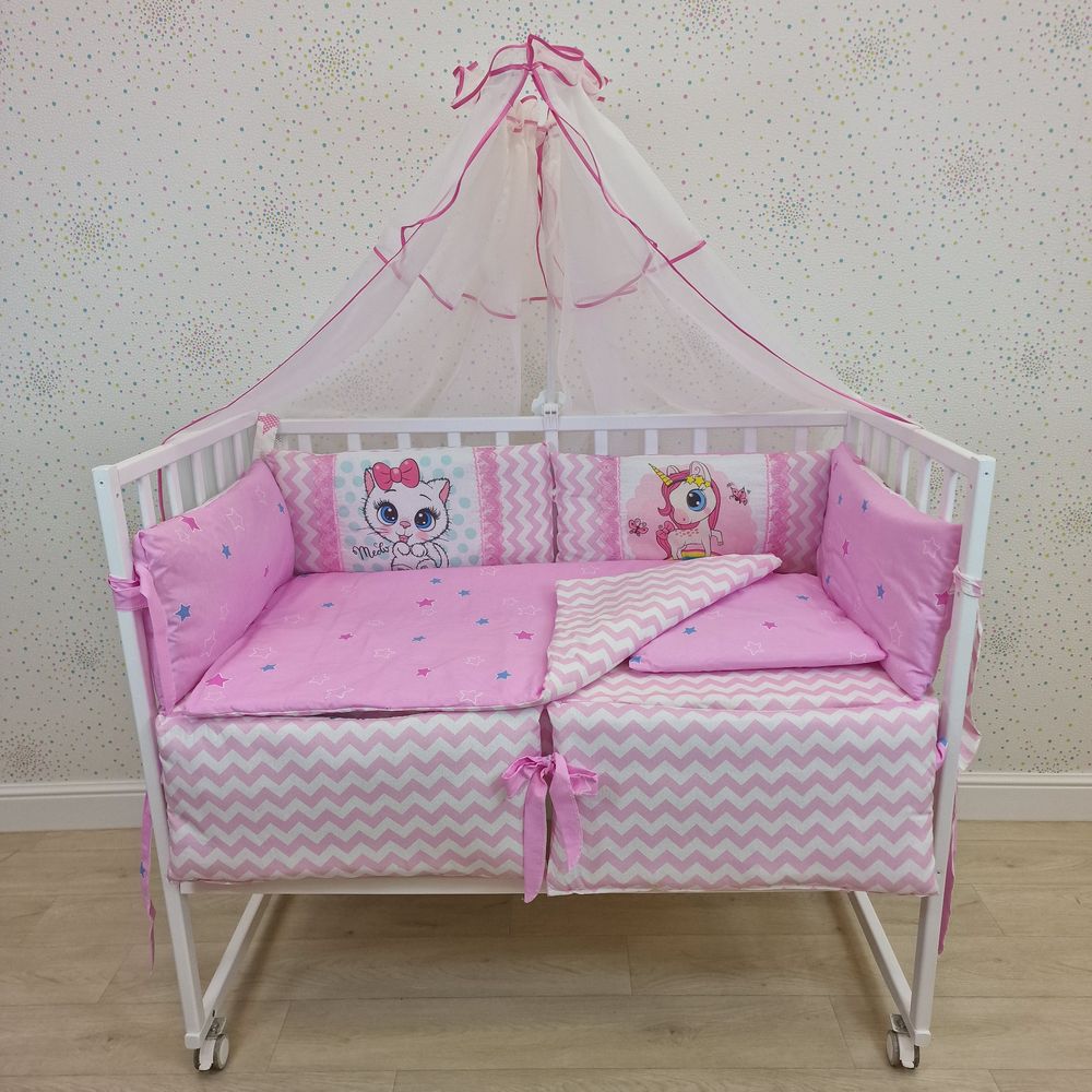 Картинка КПБ 12 пр "купон" (балдахин + борт 6п+0 + одеяло + подушка + постельное белье (бязь/перкаль) 6пр (№К209) цвета в ассортименте от магазина Мир детей Товары для Новорожденных