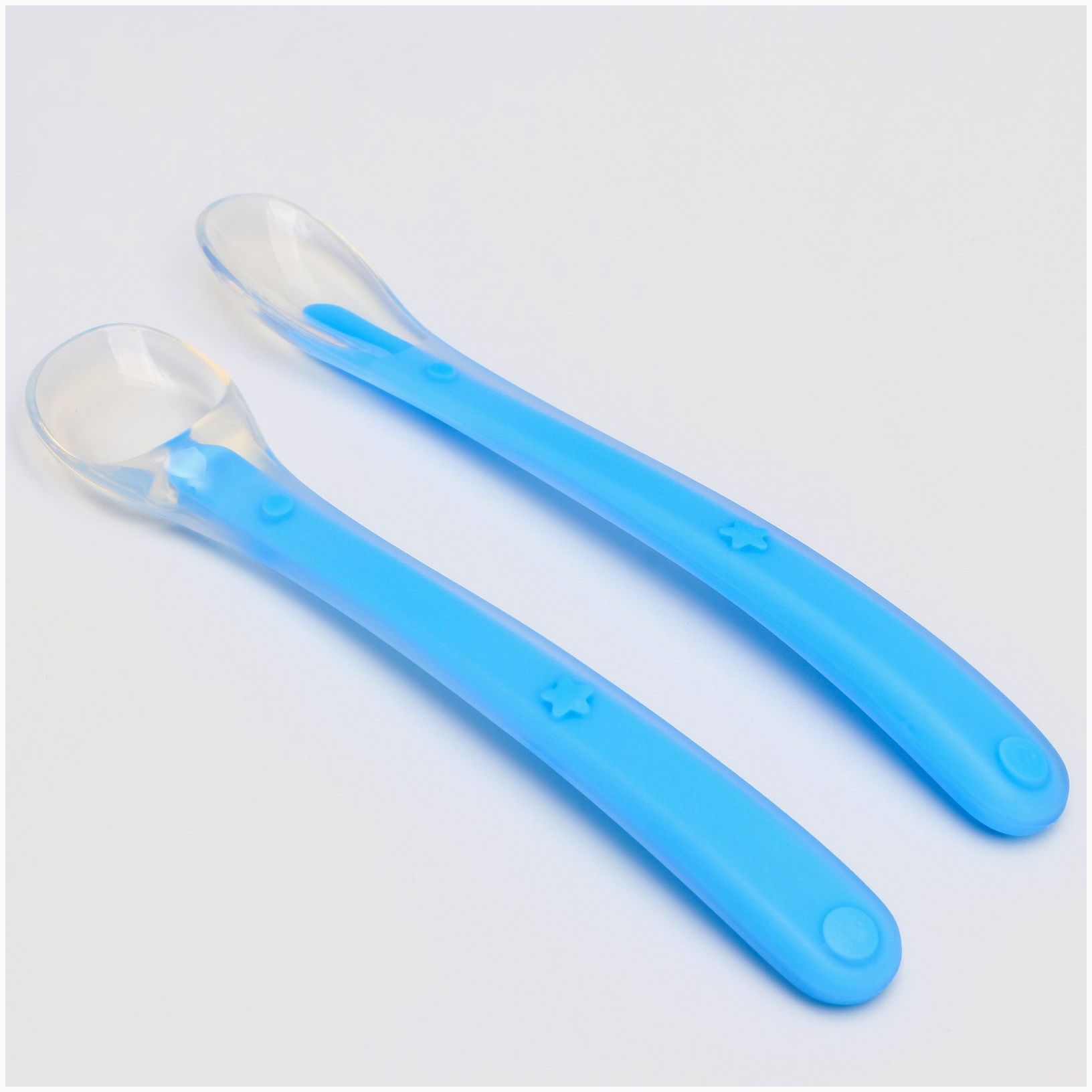 Набор силиконовых ложек для кормления, 2 шт., цвет голубой артикул анонс 6939991