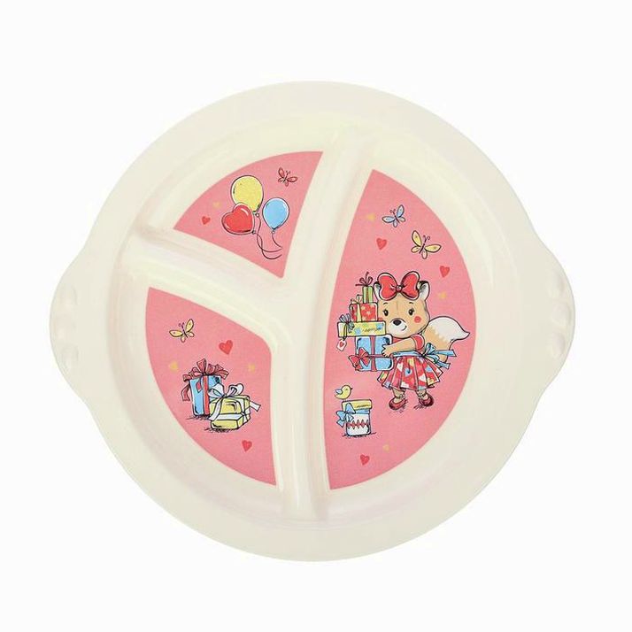 № 3885202 Тарелка детская трехсекционная с розовым декором, цвет бежевый