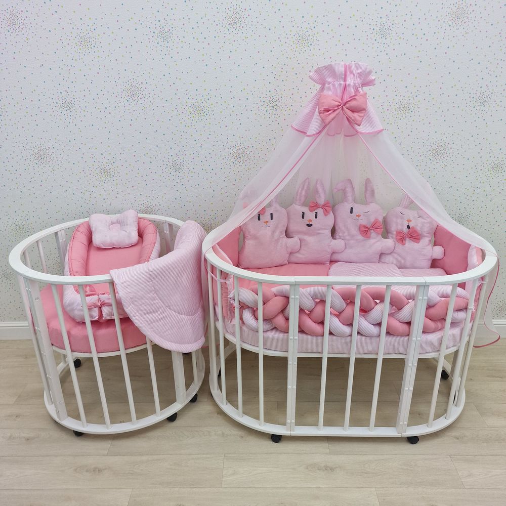 Картинка КПБ 19 пр (балдахин + борт + пододеяльник + 2 одеяла + наволочка + 2 подуш + 2 прост + гнездо (бязь) (№1182-О-1) цвета в ассортименте от магазина Мир детей Товары для Новорожденных