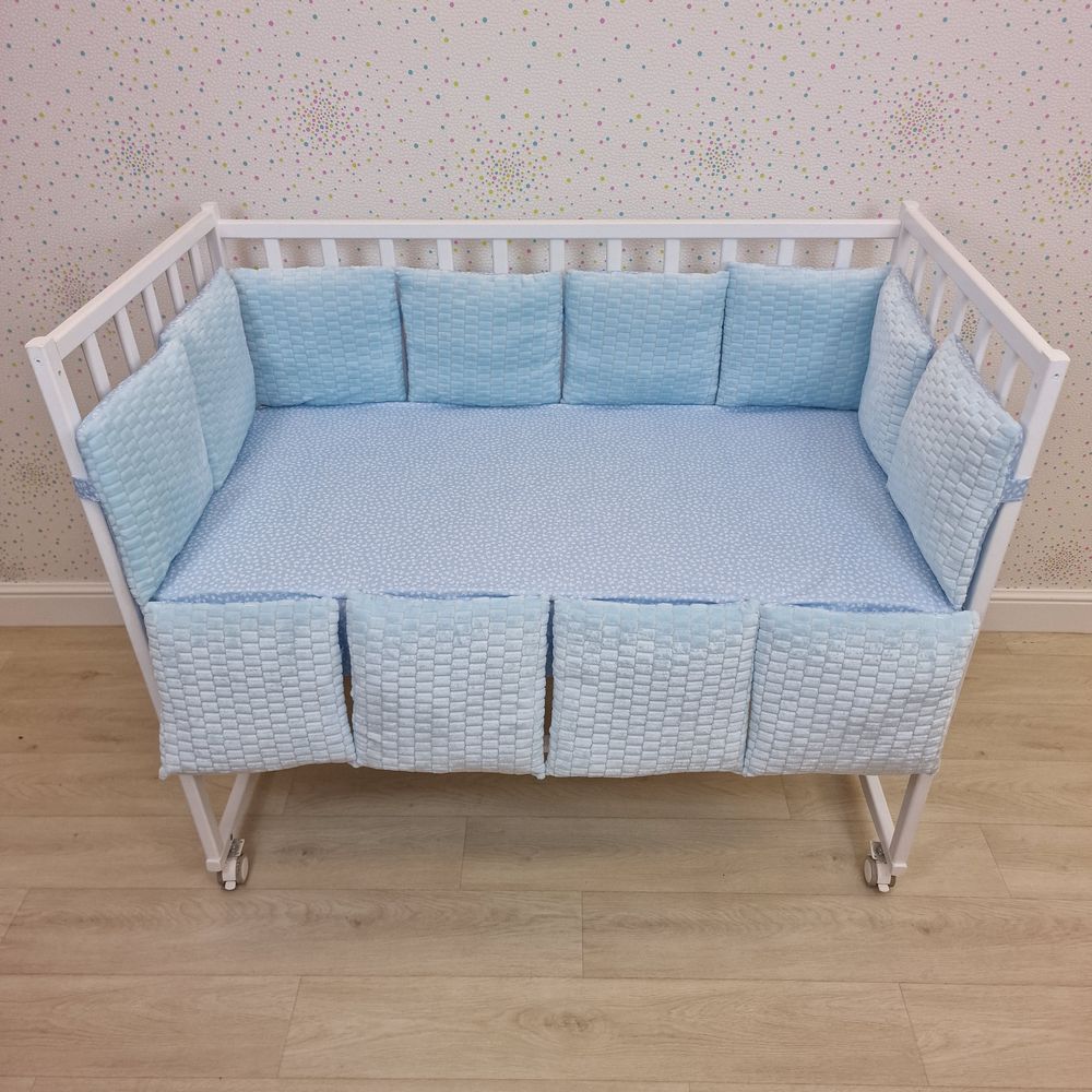 Бортик из 12 подушек по всему периметру кроватки (бязь/плюш + синтепон) артикул анонс 980_08