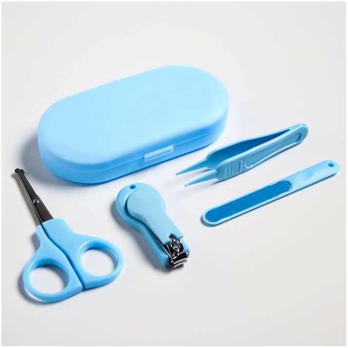 № 4601142 Детский маникюрный набор (ножницы, книпсер, пилка, пинцет), цвет голубой