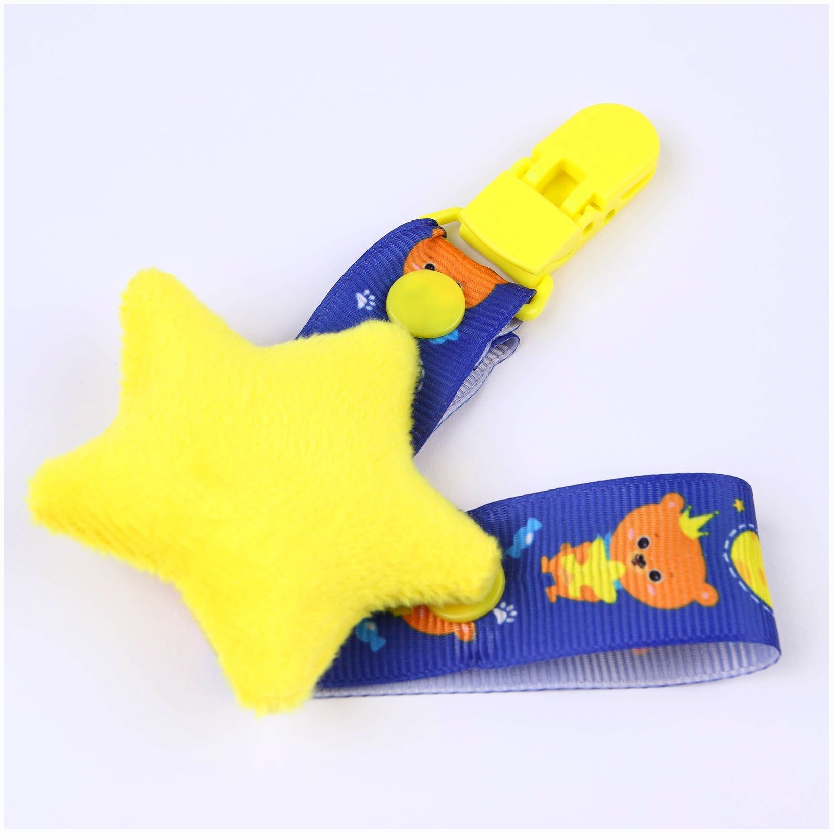 № 4733707 Держатель для соски - пустышки  «Мишка принц», на ленте, синий МИКС