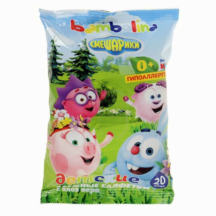 Влажные салфетки Bambolina, для детей, с экстрактом алоэ, 20 шт артикул анонс 3747786