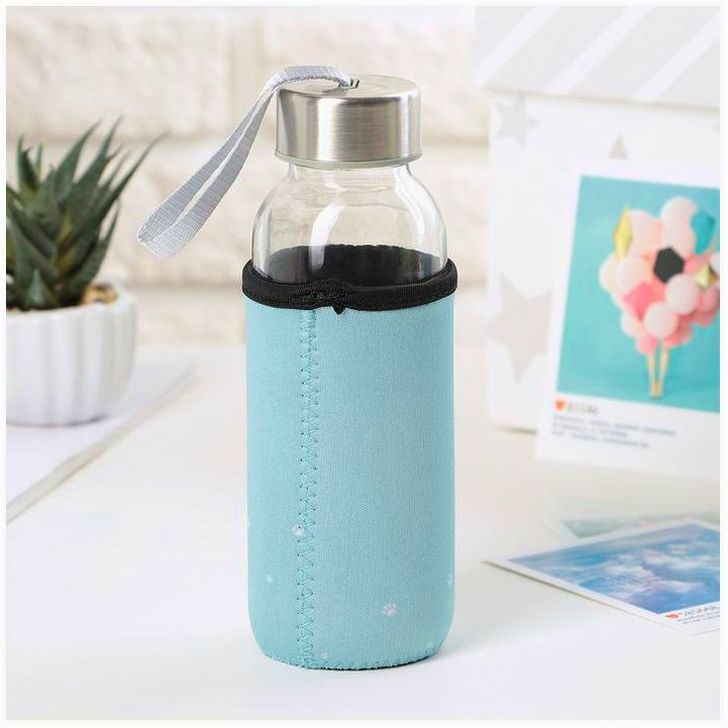 Картинка Бутылка для воды стеклянная в чехле «Милые животные», 300 мл, h=17 см, рисунок МИКС (№3613016) от магазина Мир детей Товары для Новорожденных