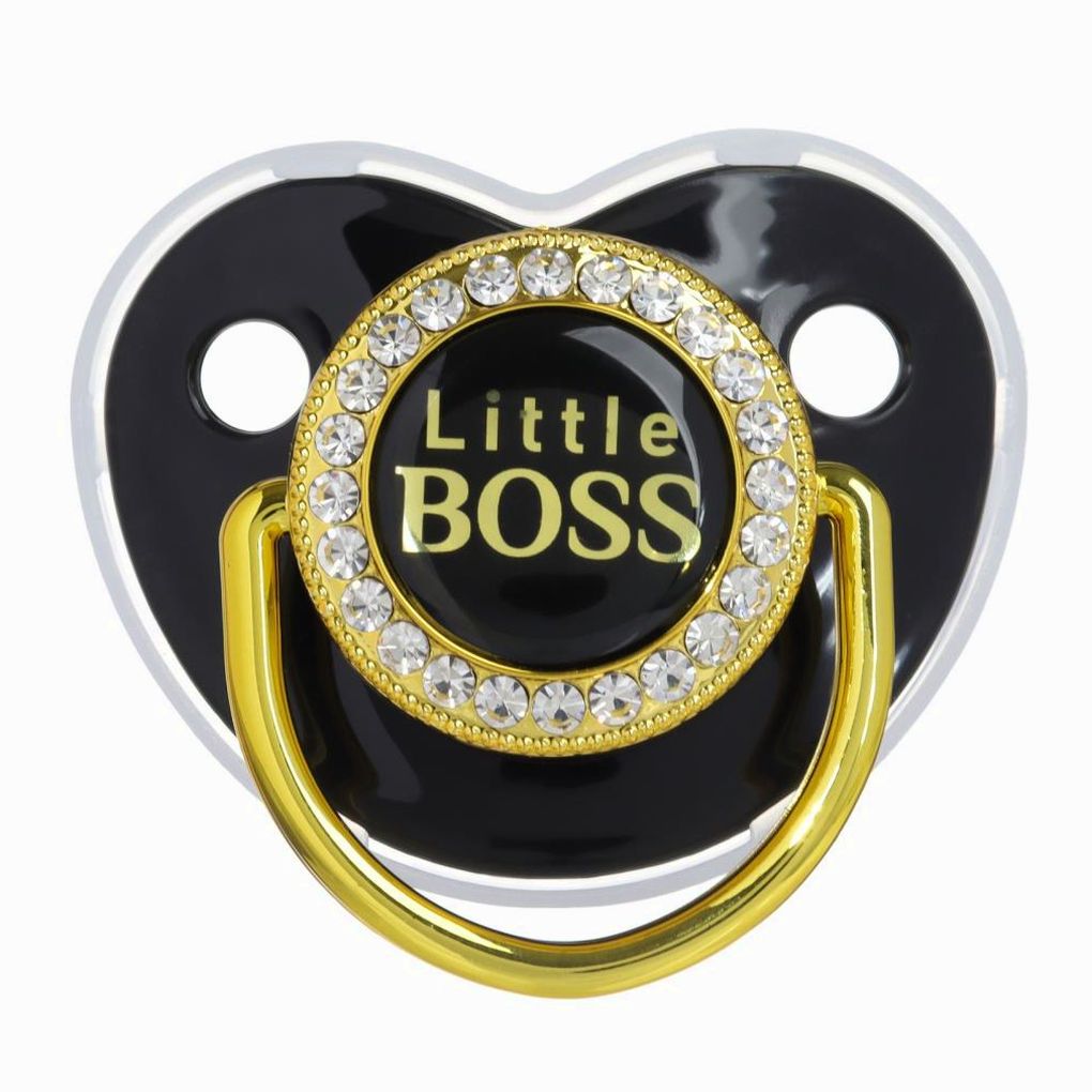 Картинка Набор: пустышка ортодонтическая с держателем «Маленький босс», , от 6 мес,золотая, стразы (№10092769) от магазина Мир детей Товары для Новорожденных