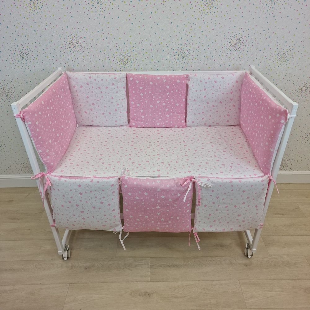 Бортик из 8 (6кв+2пр) подушек по всему периметру кроватки (бязь + синтепон) артикул анонс 949_26