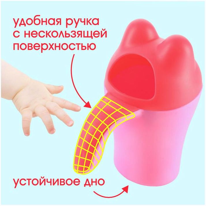 Картинка Ковш для купания и мытья головы, детский банный ковшик, хозяйственный «Котенок», цвет розовый (№7761352) от магазина Мир детей Товары для Новорожденных