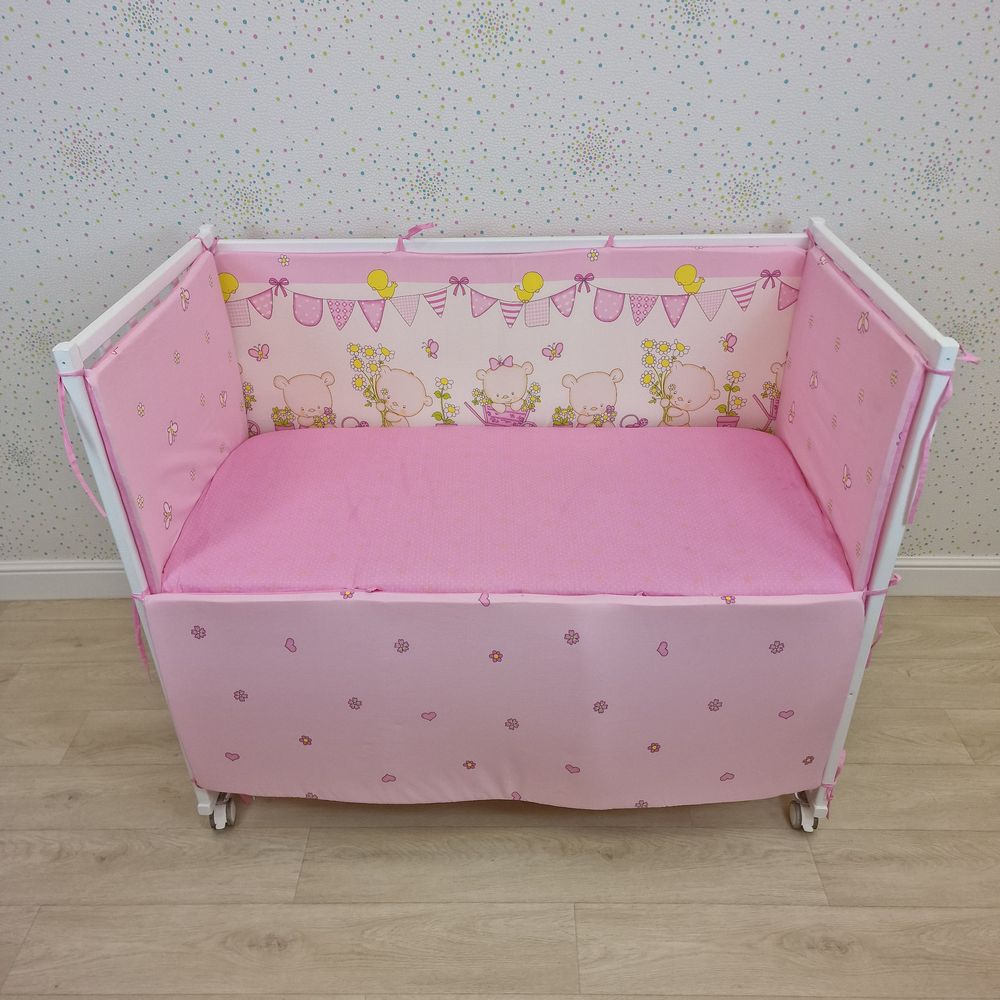 Бортик из 4 (2дл+2пр) подушек по всему периметру кроватки (бязь + пенополиуретан) артикул анонс 929_04