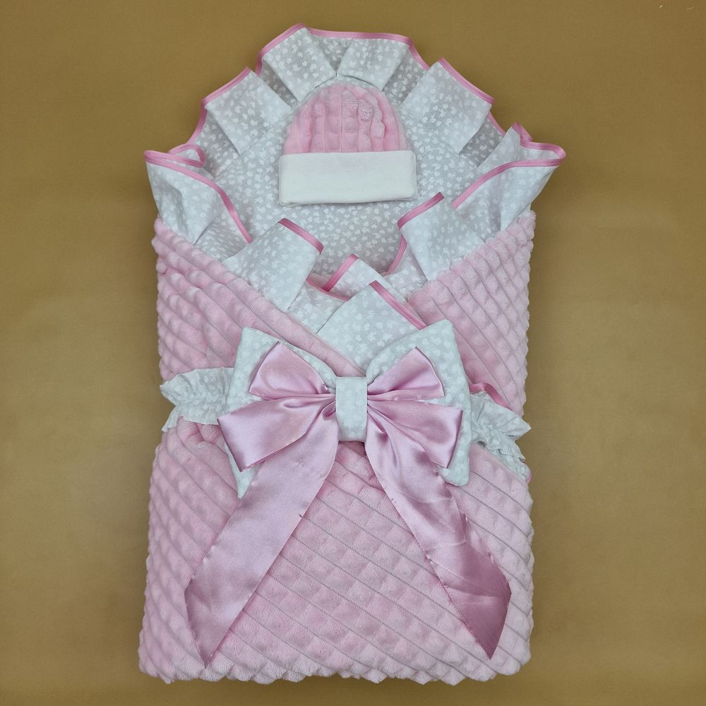 Комплект на выписку 3 пр: одеяло+шапочка+бант (двухсторонний) артикул анонс 1877в-1-1_у_12