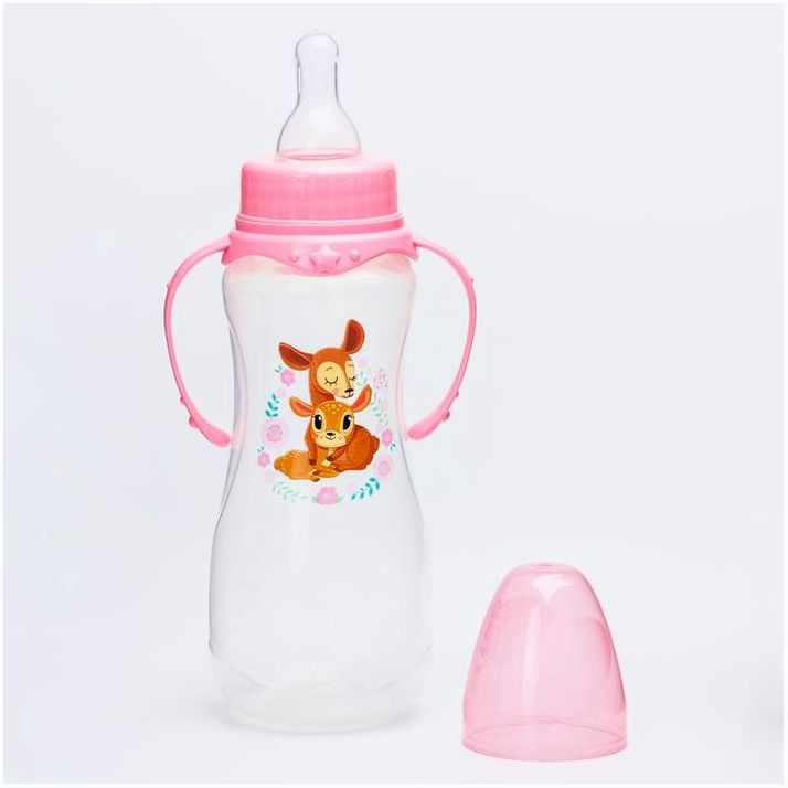 Картинка Бутылочка «Оленята: мамы и малыши», классическое горло, 250 мл., от 0 мес., приталенная, с ручками (№4644206) от магазина Мир детей Товары для Новорожденных