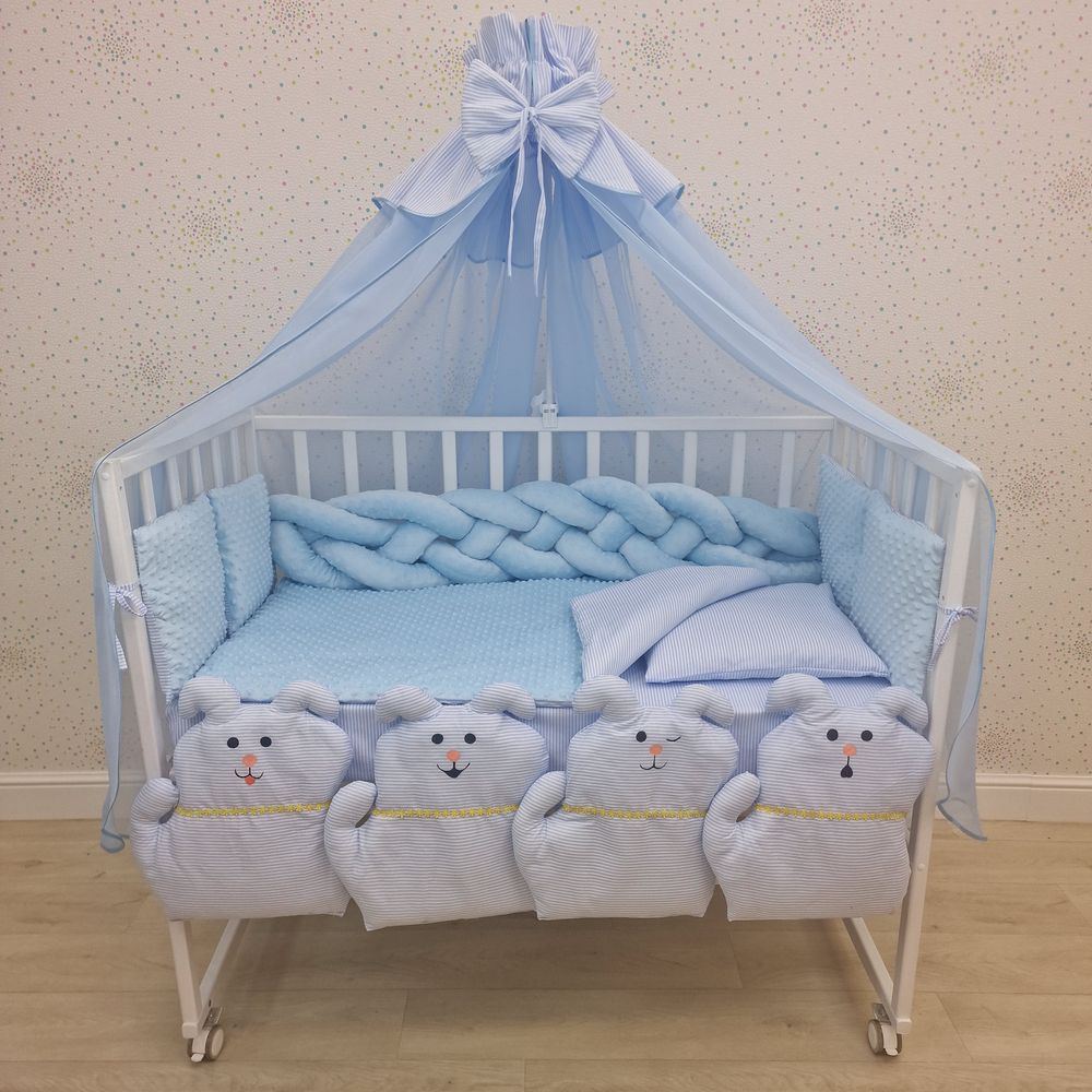 КПБ 17 пр (балдахин + борт + пододеяльник + одеяло + наволочка + подушка + простынь (плюш/бязь) артикул анонс 1179-0-1