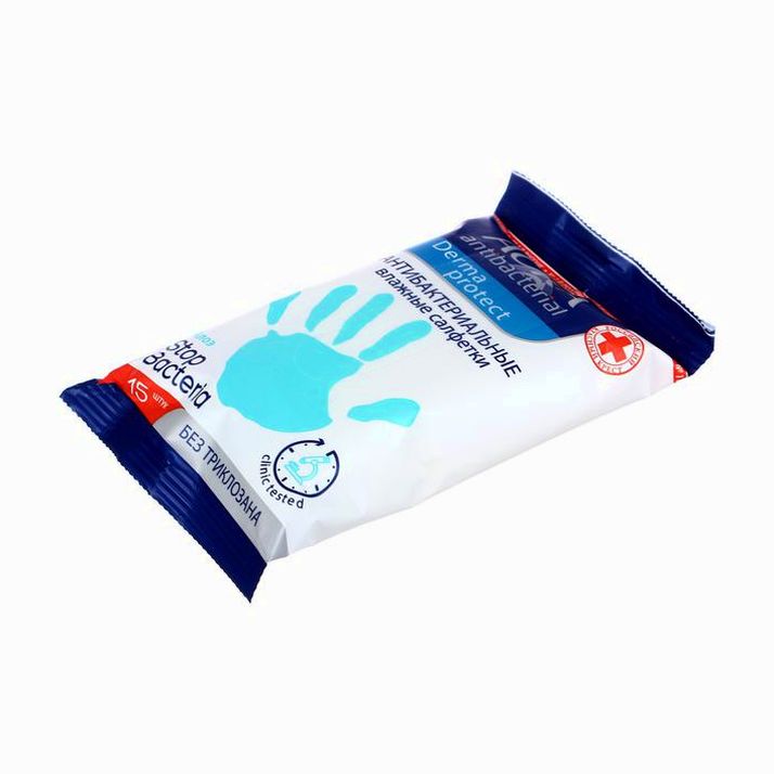 № 1386043 Влажные салфетки Aura Алоэ, антибактериальные, 15 шт.