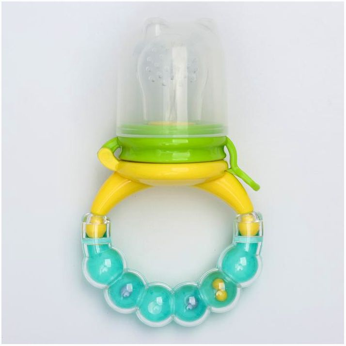 Ниблер для прикорма, с силиконовой сеточкой, ручка-погремушка, цвет зеленый артикул анонс 4313587