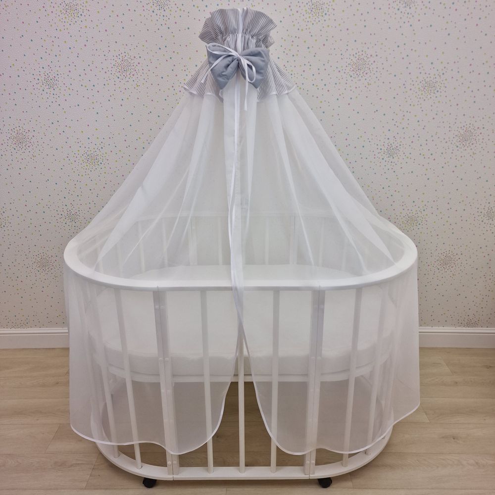 Балдахин с отделкой и оборкой с окантовкой (бязь/сеточка) + бант (бязь) артикул анонс 934_27