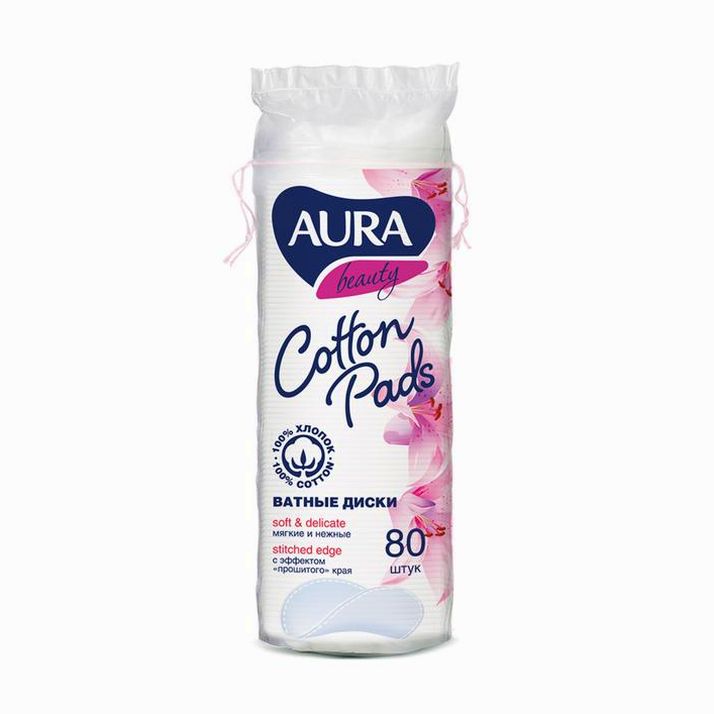 Ватные диски Aura, прошитые, 80 шт. артикул анонс 784655