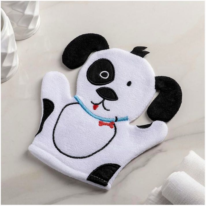 Мочалка-варежка детская для купания Доляна «Барбоскин», цвет белый с чёрным артикул анонс 4442515