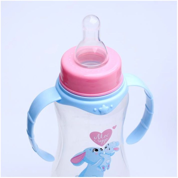 Картинка Бутылочку «Зайки: мамы и малыши», классическое горло, 250 мл., от 0 мес., приталенная, с ручками (№4822607) от магазина Мир детей Товары для Новорожденных