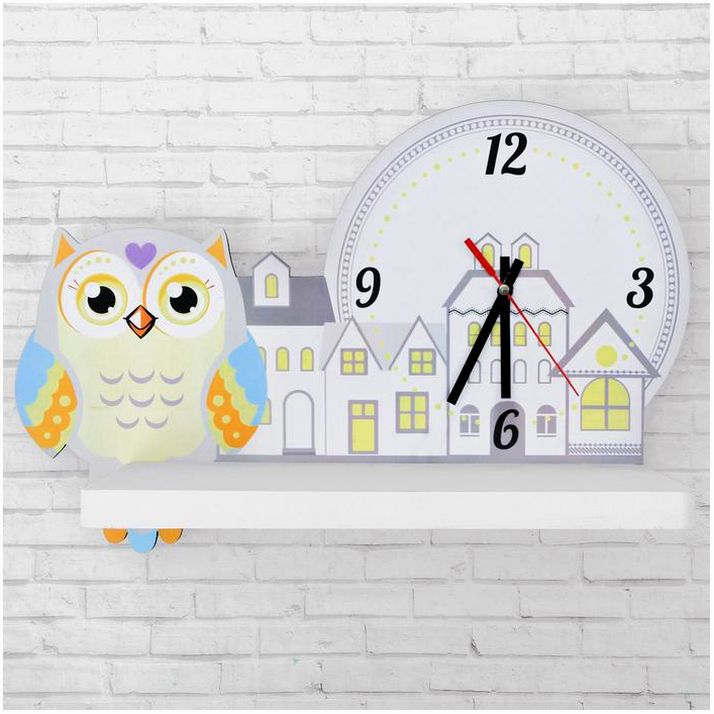Картинка Полка с часами "Сова" 44х22,5 см (№3732429) от магазина Мир детей Товары для Новорожденных