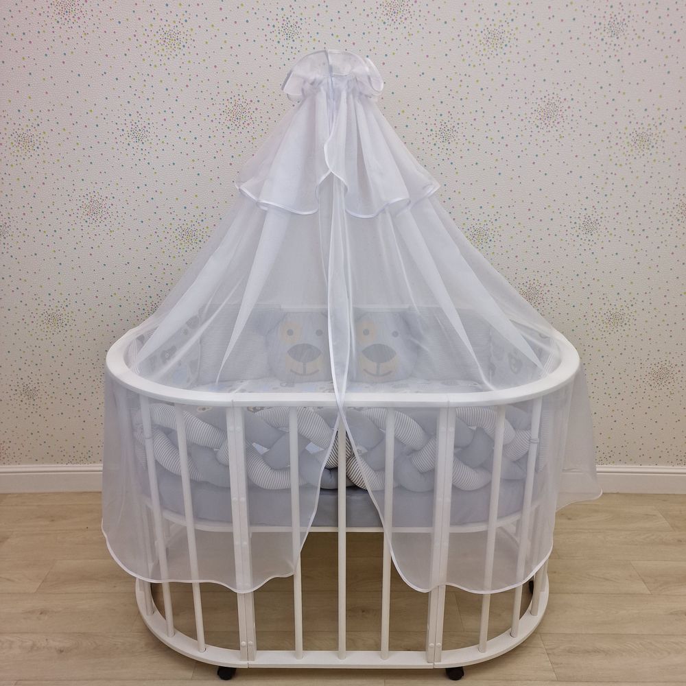 Балдахин с отделкой и оборкой с окантовкой (бязь/сеточка) + бант (бязь) артикул анонс 934_37