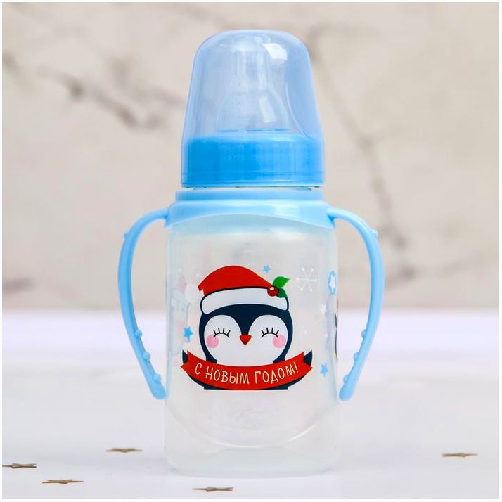 № 4403866 Бутылочка для кормления «Пингвинчики» 150 мл цилиндр, с ручками