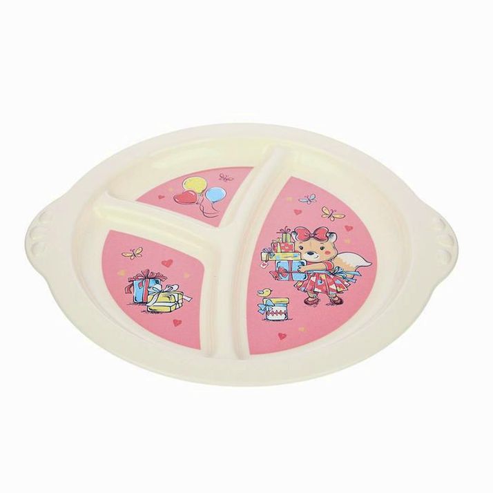Картинка Тарелка детская трехсекционная с розовым декором, цвет бежевый (№3885202) от магазина Мир детей Товары для Новорожденных