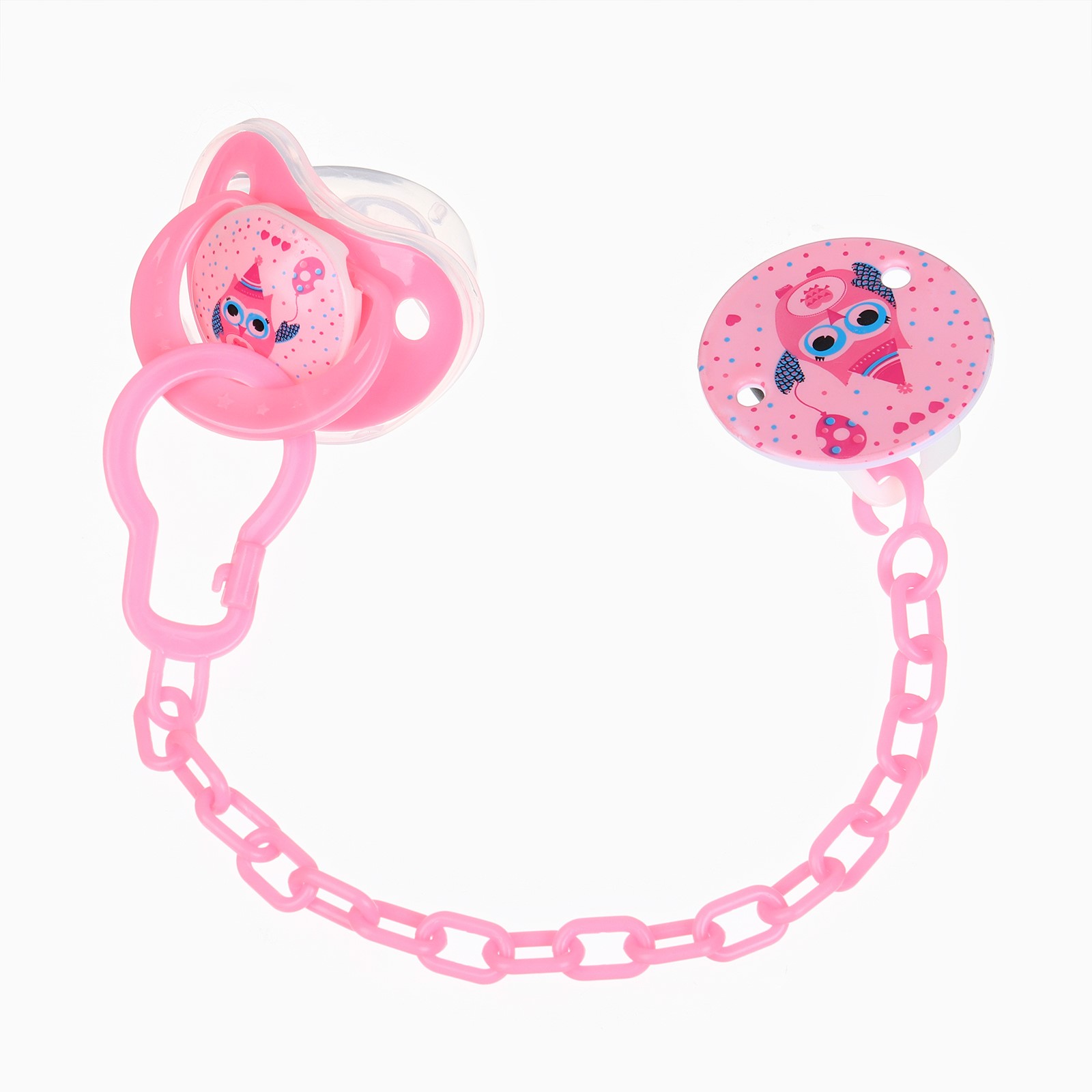 № 10852217 Пустышка ортодонт., с колпачком и держателем, от 0 мес., цвет Фиолет / Роз