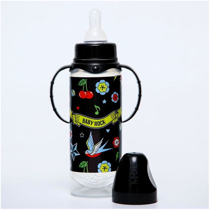 Картинка Бутылочка для кормления Baby Rock, классическое горло, от 0 мес, 250 мл., цилиндр, с ручками (№5399482) от магазина Мир детей Товары для Новорожденных