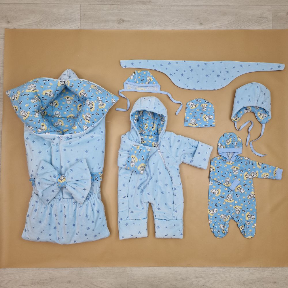 Комплект кв (одеяло трансформер+бант-подушка+2 комбинезона+2 шапочки+шарф) артикул анонс 7260-0-1