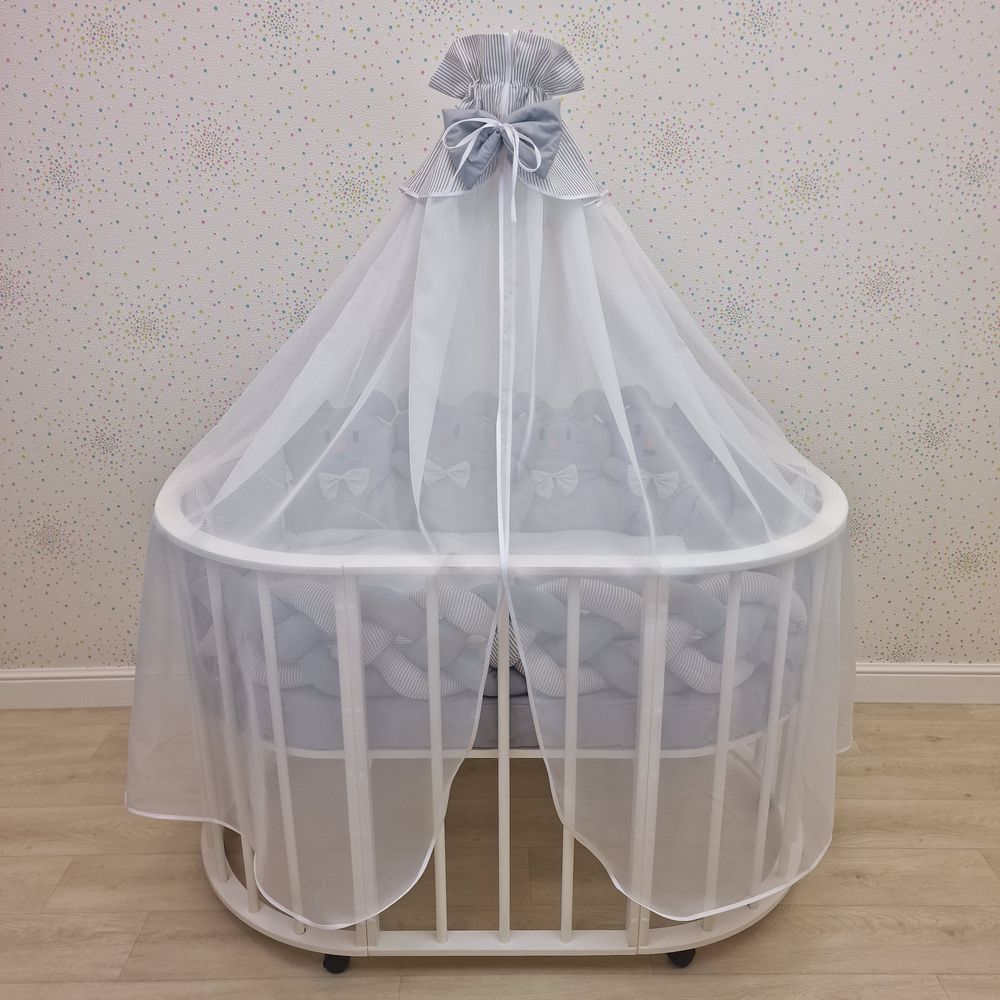 Балдахин с отделкой и оборкой с окантовкой (бязь/сеточка) + бант (бязь) артикул анонс 934_16