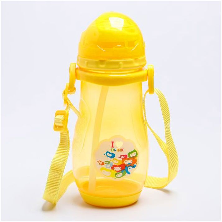 Картинка Поильник с силиконовой трубочкой, на ремешке, 350 мл., цвет МИКС (№4599964) от магазина Мир детей Товары для Новорожденных