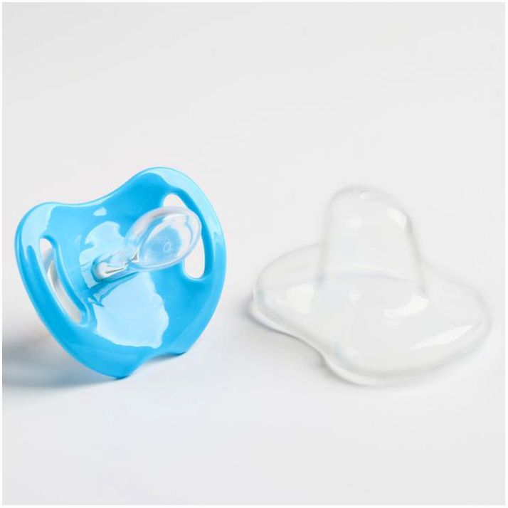Картинка Пустышка от 4 мес., с колпачком, ортодонтическая, цвет голубой (№4591100) от магазина Мир детей Товары для Новорожденных