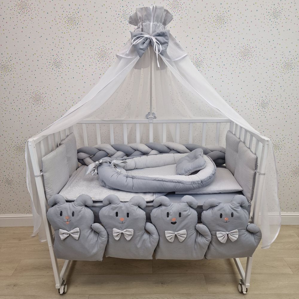 № 1171-0-1 КПБ 17 пр (балдахин + борт + пододеяльник + одеяло + наволочка + 2подушки + простынь + гнездо (бязь)