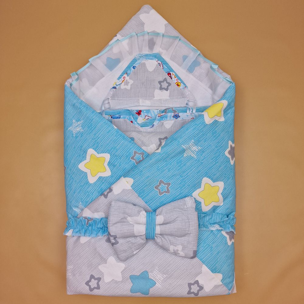 Комплект на выписку 12 пр: одеяло+пододеяльник+уголок+2 пеленки+3 распашонки+3 чепчика+бант артикул анонс 1879б-2-2_о_08