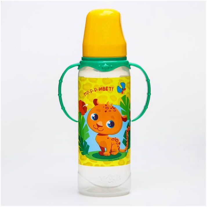Бутылочка для кормления «ТРЕНД. Леопард», классическое горло, 250 мл., от 3 мес., цилиндр, с ручками артикул анонс 4882553