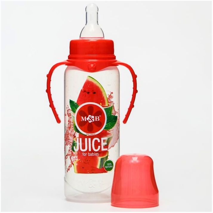 Картинка Бутылочка для кормления «Арбузный фреш», классическое горло, от 0 мес, 250 мл., цилиндр, с ручками (№5399485) от магазина Мир детей Товары для Новорожденных