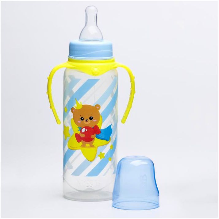 Картинка Бутылочка для кормления «Мишка принц», классическое горло, 250 мл., от 0 мес., цилиндр, с ручками (№4644214) от магазина Мир детей Товары для Новорожденных