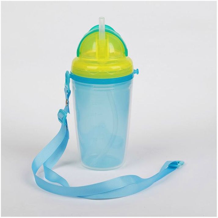 № 1886157 Поильник-стакан 2 в 1 с трубочкой, на ремешке, 300 мл, цвета МИКС