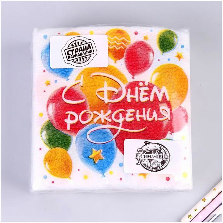 Картинка Салфетки бумажные «С днём рождения. Шары», однослойные, 24 ? 24 см, 50 шт. (№5067343) от магазина Мир детей Товары для Новорожденных
