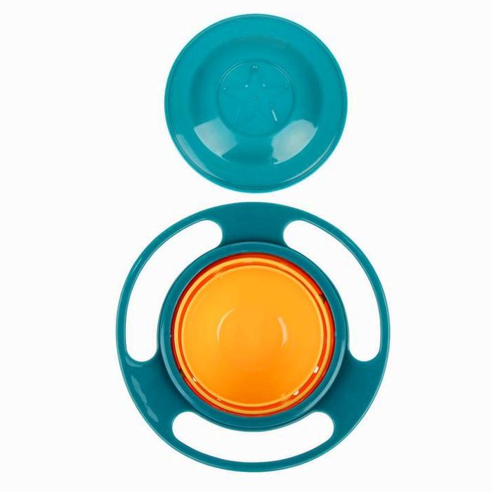 Картинка Миска «Тарелка-неваляшка», цвет зелёный/оранжевый с крышкой, 180 мл, 17,5х17,5х7 (№1886870) от магазина Мир детей Товары для Новорожденных
