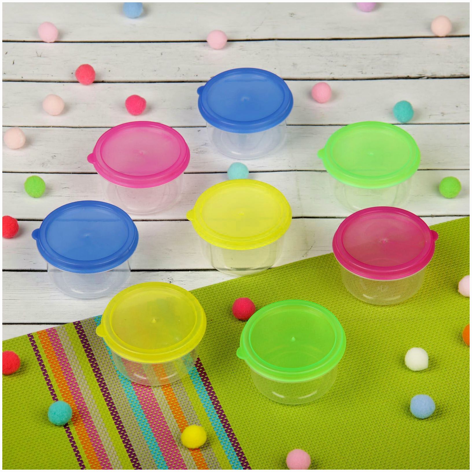 Набор контейнеров пищевых с крышками, для хранения детского питания, 8 шт., круглые, цвета МИКС артикул анонс 1886890