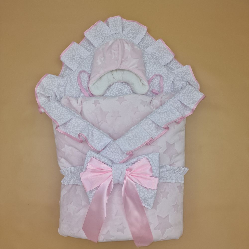 Комплект на выписку 3 пр: одеяло+шапочка+бант (двухсторонний) артикул анонс 1877в-1-1_у_05