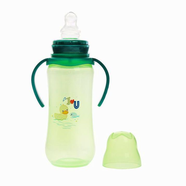№ 2825257 Бутылочка для кормления цветная с ручками, 280 мл, от 0 мес., цвет зелёный