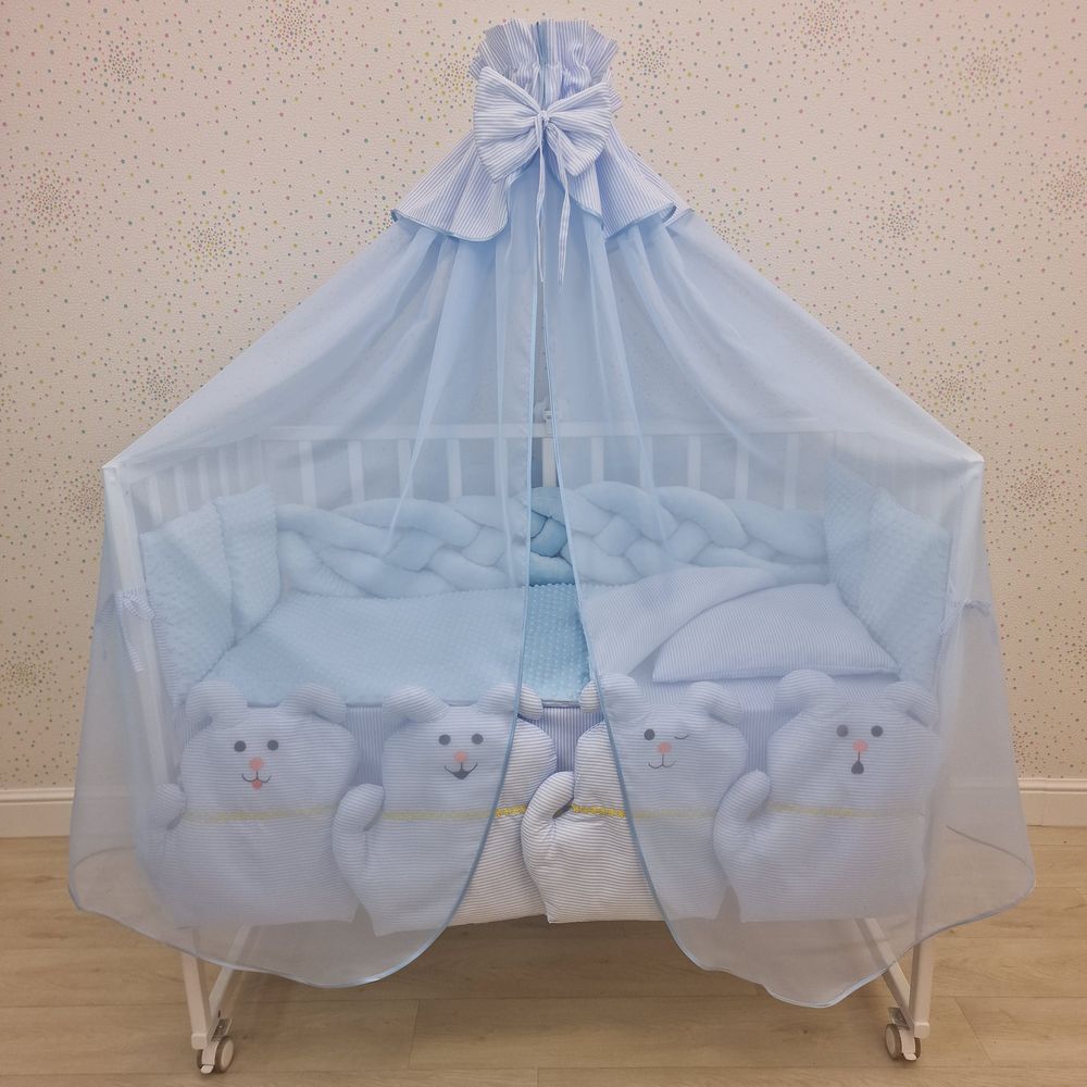 Балдахин с отделкой и оборкой с окантовкой (бязь/сеточка) + бант (бязь) артикул анонс 934_06