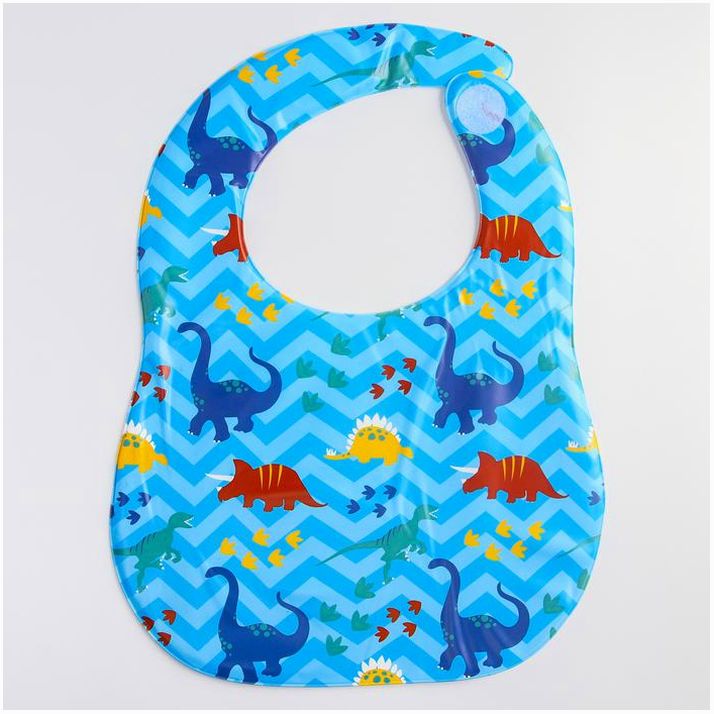 Нагрудник для кормления «Динозаврики» непромокаемый на липучке, с карманом, мягкий артикул анонс 1886164