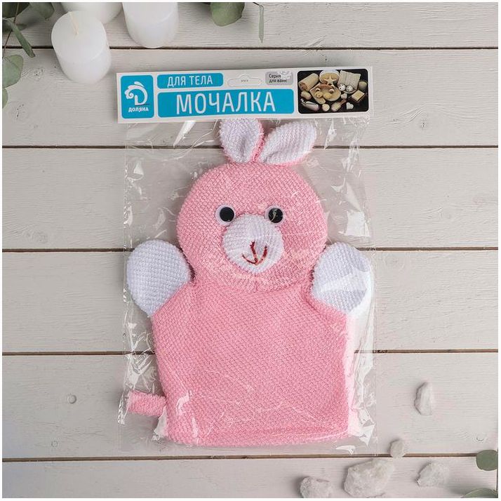 Картинка Мочалка-варежка детская для купания Доляна «Зайка», 23 см (№578731) от магазина Мир детей Товары для Новорожденных